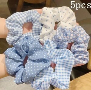 5 pieces Plaids Polkadots and Flowers Scrunchies